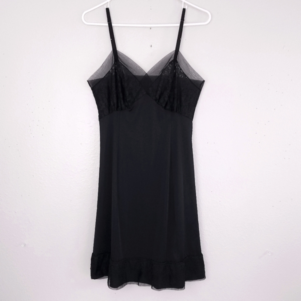 Vintage VAN RAALTE Slip Dress Black Lace & Nylon Nightgown Vtg 60s